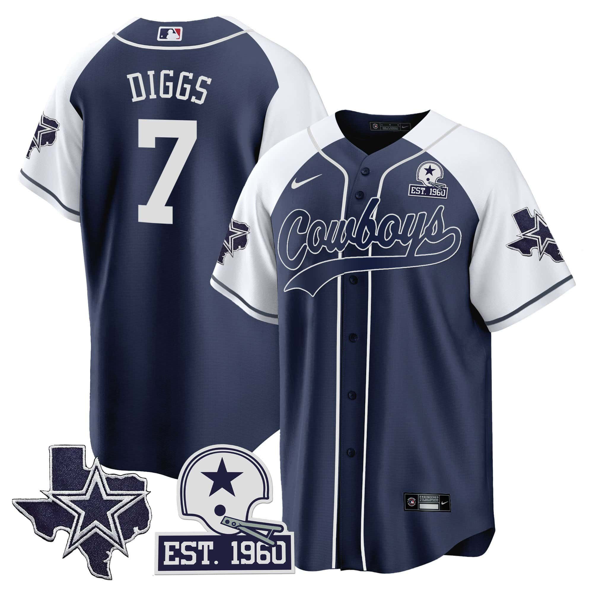 Men Dallas Cowboys 7 Diggs Dark blue 2024 Nike Patch Baseball NFL Jersey style 1